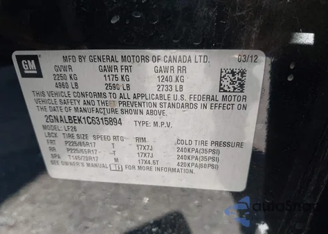 2012 Chevrolet Equinox Ls z USA, uszkodzony, nr VIN 2GNALBEK1C6315894